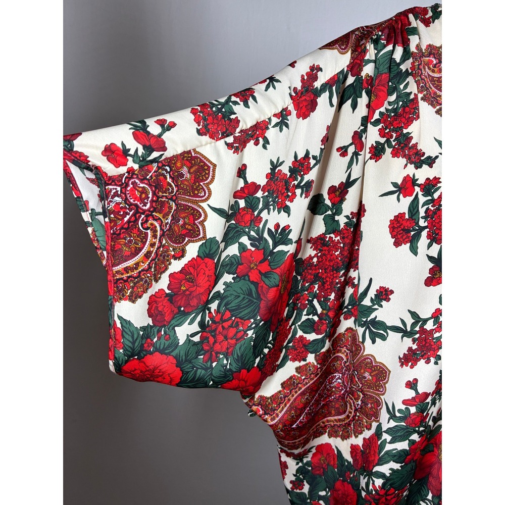 Vintage Red Green Floral Lingerie Slip Dress and Robe Sleep Set Medium 80s 90s - Picture 3 of 12